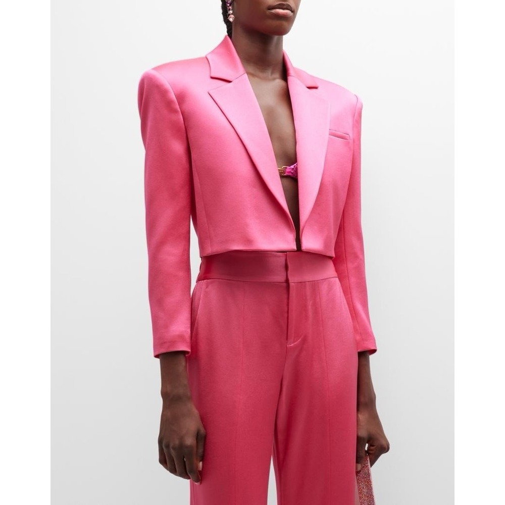 NWT Alice + Olivia Shan Satin Boxy Cropped Blazer in Hot Pink Sz 4 $495